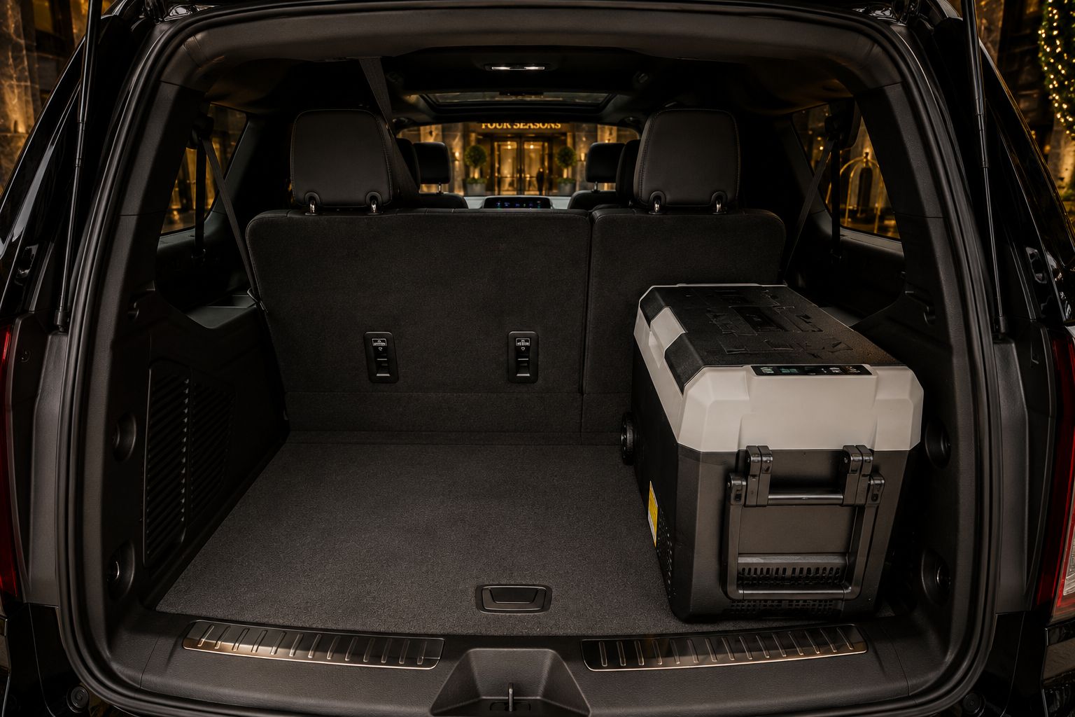 GMC Yukon XL Denali — spacious cargo area with onboard cooler